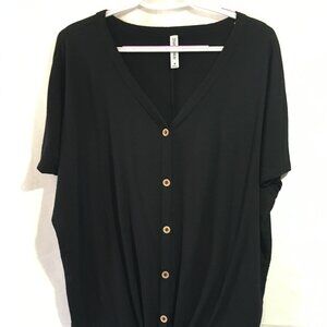 Zenana Premium Black front tie Button-Up Top